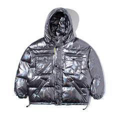 Men's Metallic Puffer Jacket - Iridescent Insulated Winter Coat