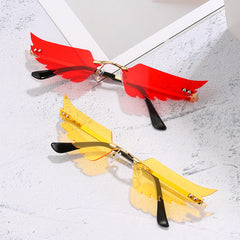 Unique Rimless Geometric Sunglasses with Wing Accents