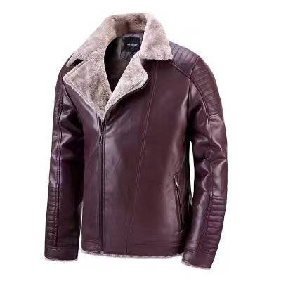 Men's Faux Shearling Leather Jacket - Warm Winter Biker Style