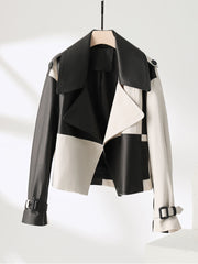 Colorblock Leather Jacket -  Stylish & Chic