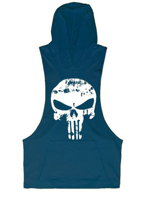 Gym Tank Top Hoodie – Men's Skull Graphic Training Hoodie