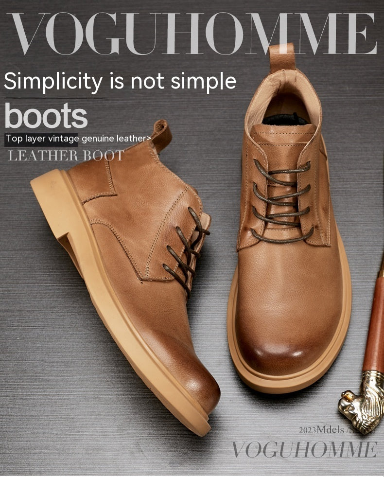 Stylish Leather Boots - Rugged Lace-Up Chukka Boots