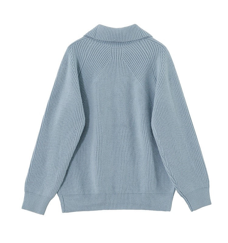 Textured Knit Zip-Front Sweater