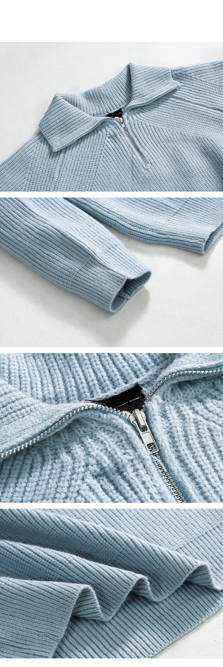 Textured Knit Zip-Front Sweater