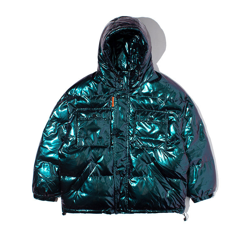 Men's Metallic Puffer Jacket - Iridescent Insulated Winter Coat