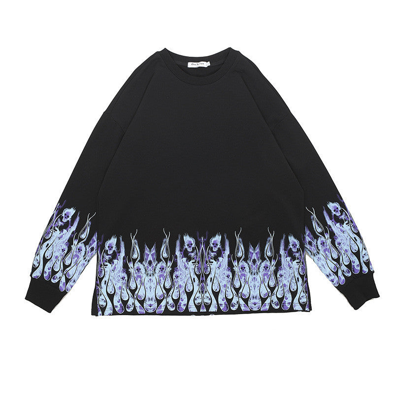 Flame Print Graphic Crew Neck Sweatshirt