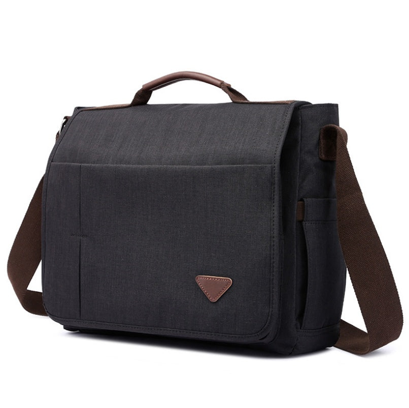 Versatile Messenger Bag with Linen-Look Fabric and Leather Accents