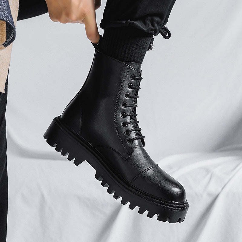 Rugged Leather Lace-Up Platform Combat Boots