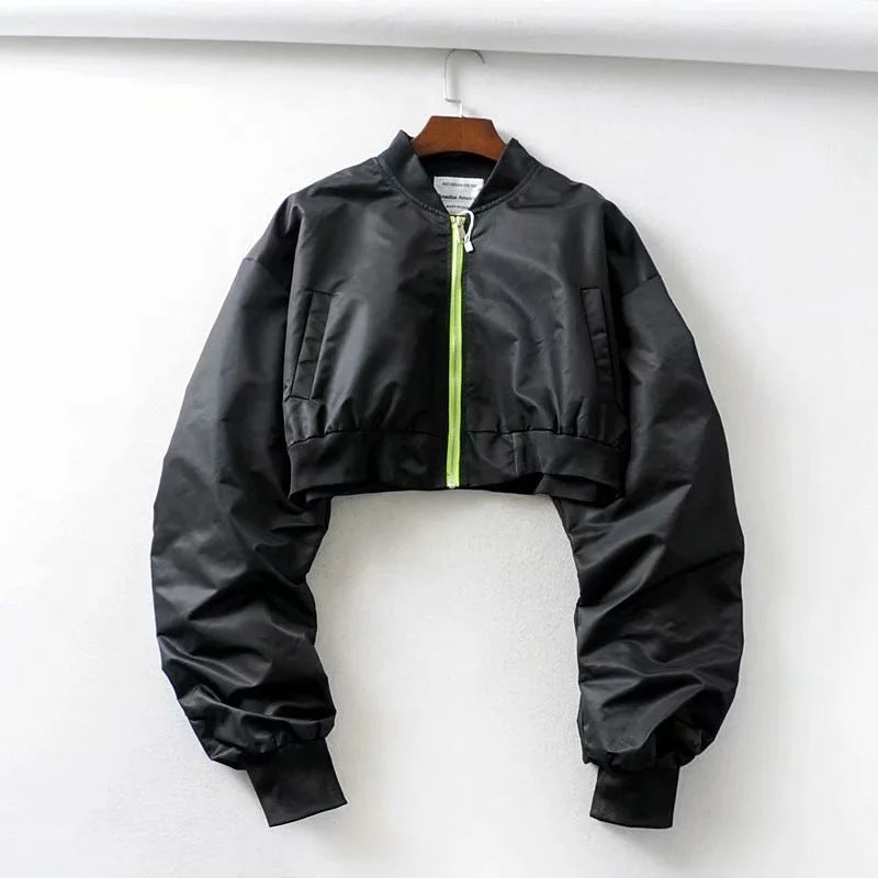 Women's Short Bomber Jacket - Zipper Closure