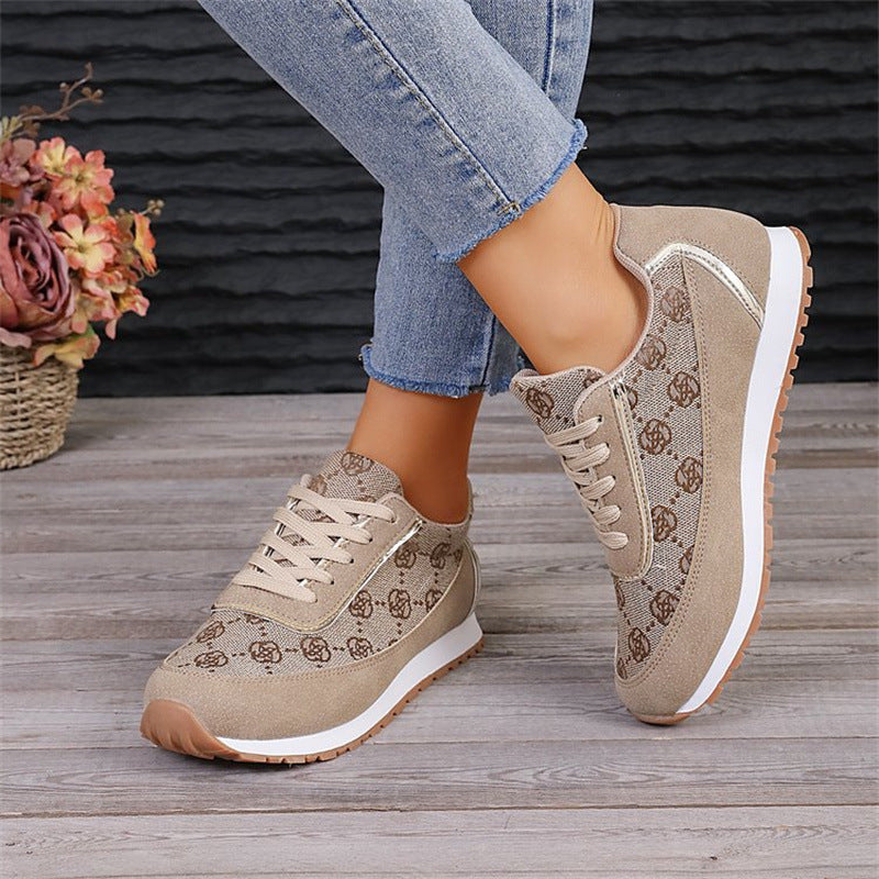 Women's Floral Print Lace-Up Sneakers