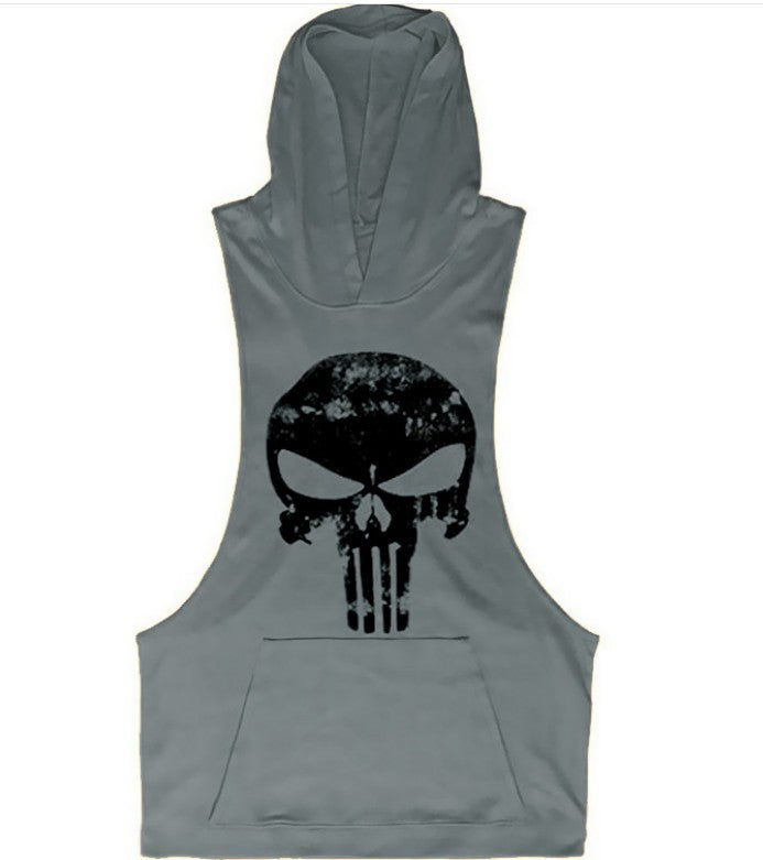 Gym Tank Top Hoodie – Men's Skull Graphic Training Hoodie