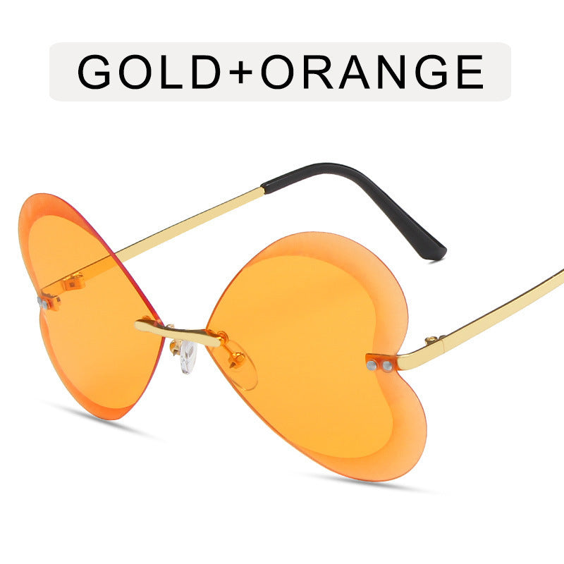 Stylish Rimless Round Sunglasses with Metal Accents