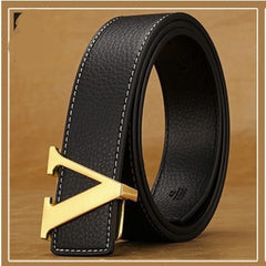 Men's Premium Leather Belt with V Buckle