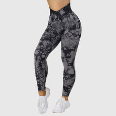 Seamless High-Waisted Marble-Print Activewear Leggings