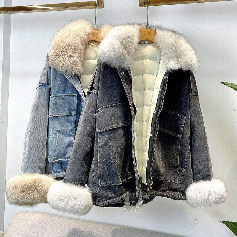 Women's Denim Jacket with Faux Fur - Winter Essential