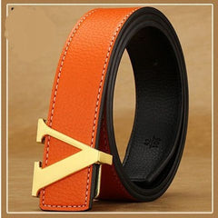 Men's Premium Leather Belt with V Buckle