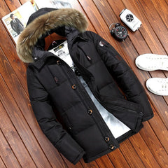 Men's Fur Hood Puffer Jacket - Winter Warmth