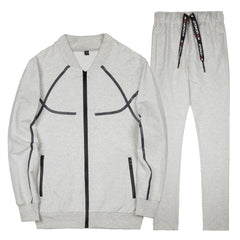 Stylish Graphic Print Zip-Up Tracksuit with Drawstring Waist