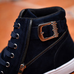 Casual High-Top Suede Sneakers with Lace-Up Closure