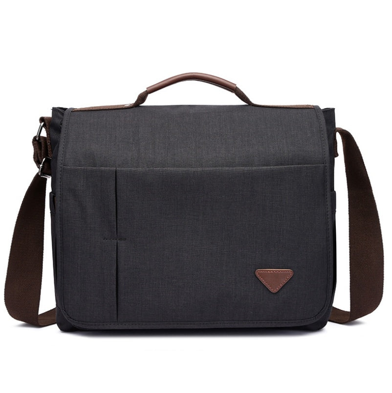 Versatile Messenger Bag with Linen-Look Fabric and Leather Accents