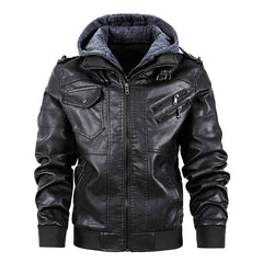 Men's Premium Motorcycle PU Leather Jacket with Hood