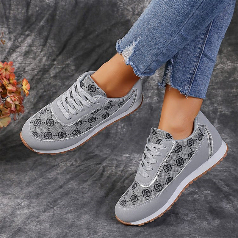 Women's Floral Print Lace-Up Sneakers