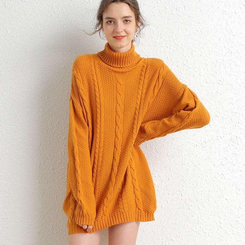 Cozy Oversized Knit Turtleneck Sweater Dress