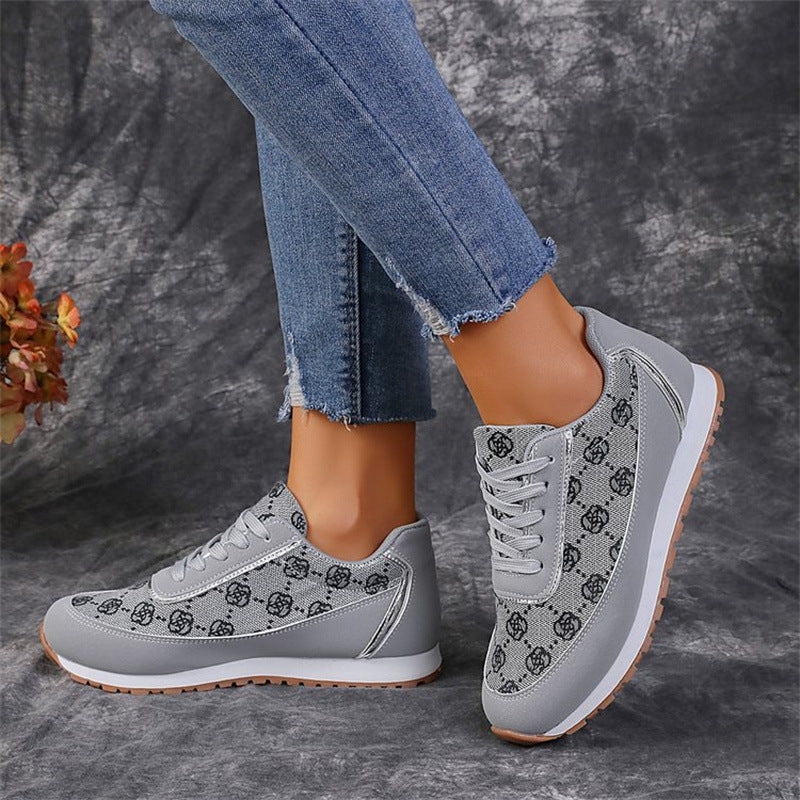 Women's Floral Print Lace-Up Sneakers