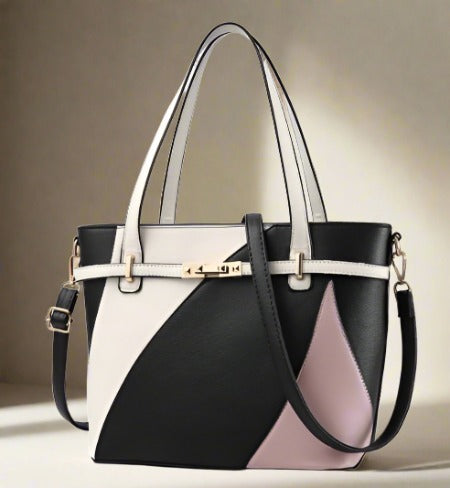 Chic and Stylish Color-Block Leather Shoulder Tote Bag