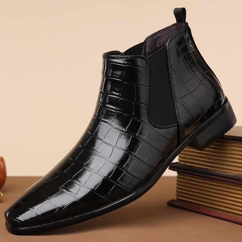 Sophisticated Crocodile Embossed Leather Chelsea Boots Mamiza