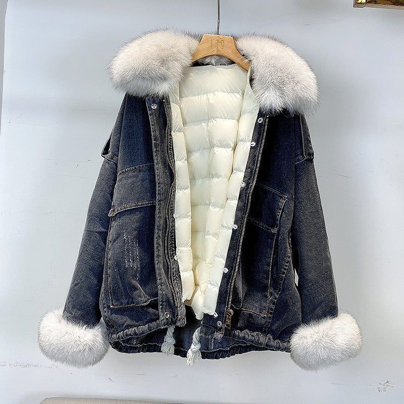 Women's Denim Jacket with Faux Fur - Winter Essential