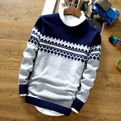 Men's Geometric Pattern Crewneck Sweater - Casual Long Sleeve Pullover