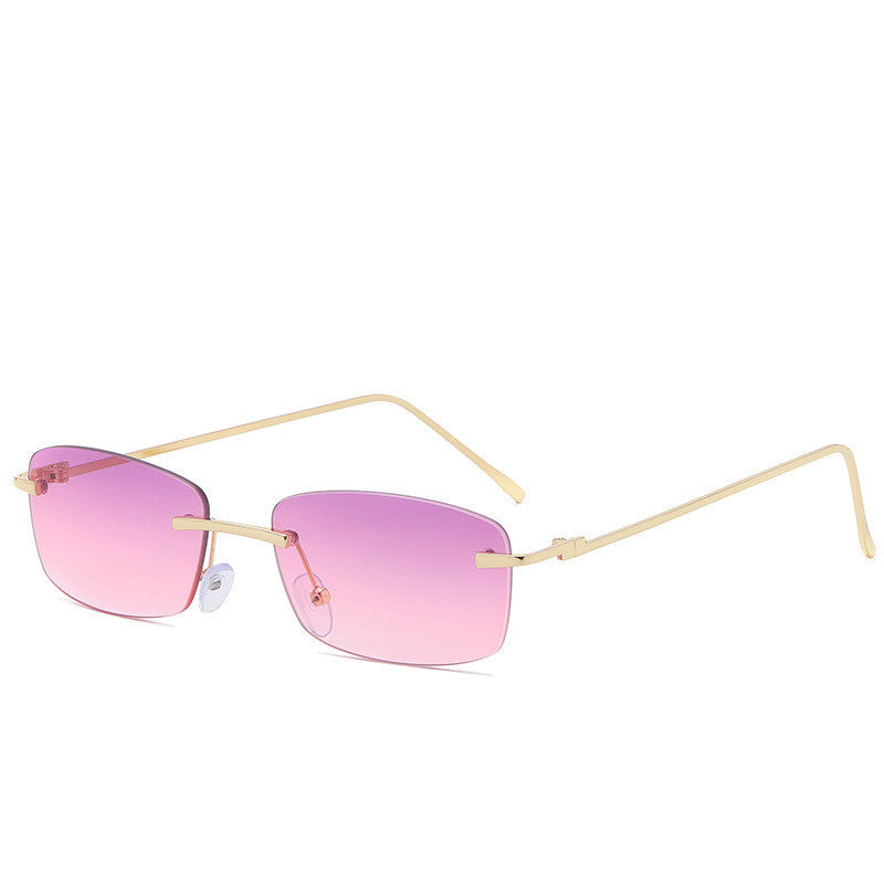 Stylish Gold-Tone Rimless Square Eyeglasses with Gradient Lenses