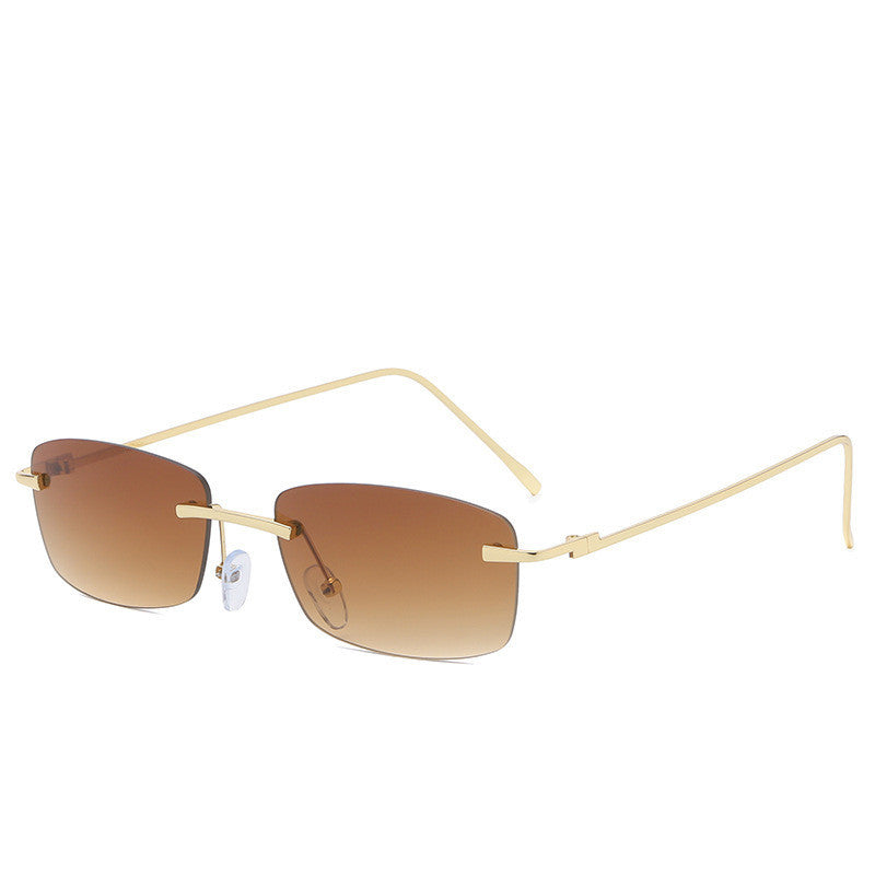 Stylish Gold-Tone Rimless Square Eyeglasses with Gradient Lenses