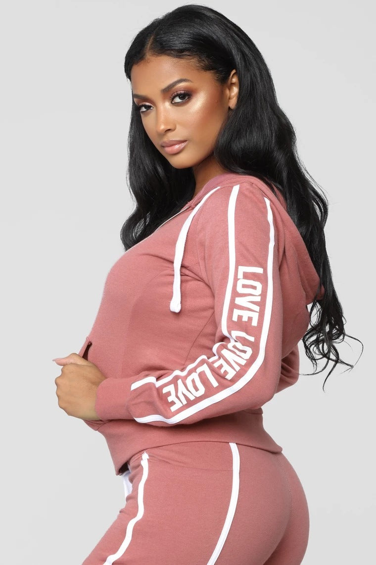 Stylish 2-Piece Athleisure Tracksuit with Graphic Text