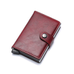 Compact Card Wallet - Elegant Burgundy Leather Wallet with Card Slots