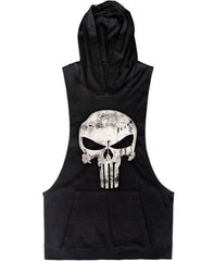 Gym Tank Top Hoodie – Men's Skull Graphic Training Hoodie