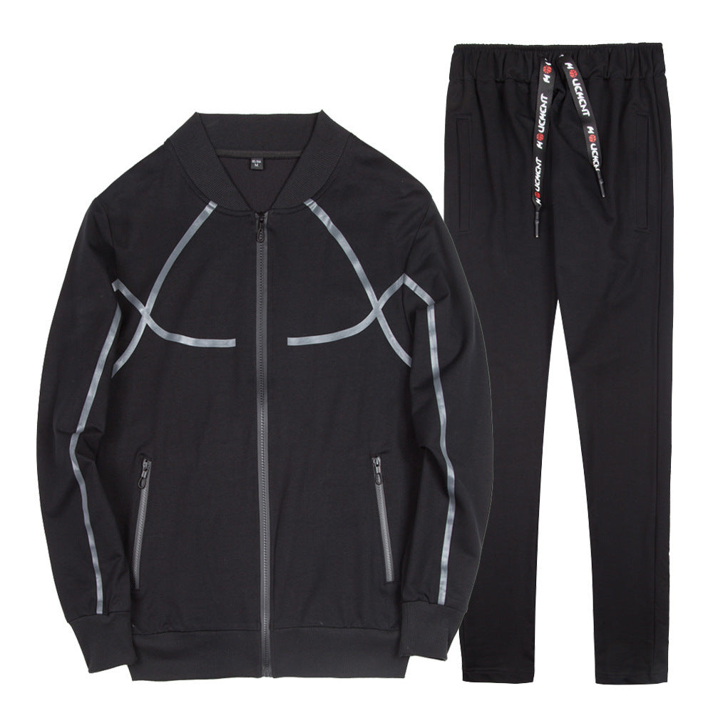 Stylish Graphic Print Zip-Up Tracksuit with Drawstring Waist