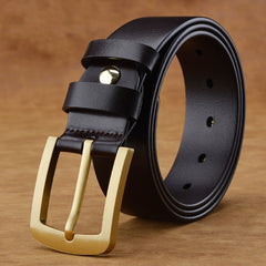 Men's Genuine Leather Belt with Gold Buckle