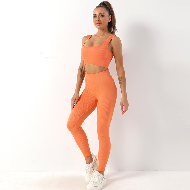 Seamless High-Waisted Workout Leggings and Sports Bra Set