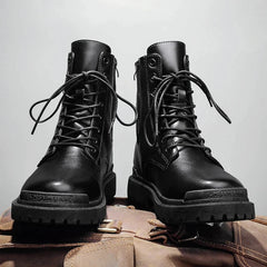 Rugged Leather Lace-Up Utility Boots for Men