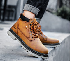 Rugged Leather Lace-Up Hiking Boots with Contrast Sole