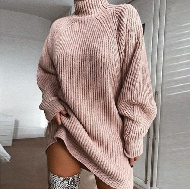 Cozy Turtleneck Knit Sweater Dress