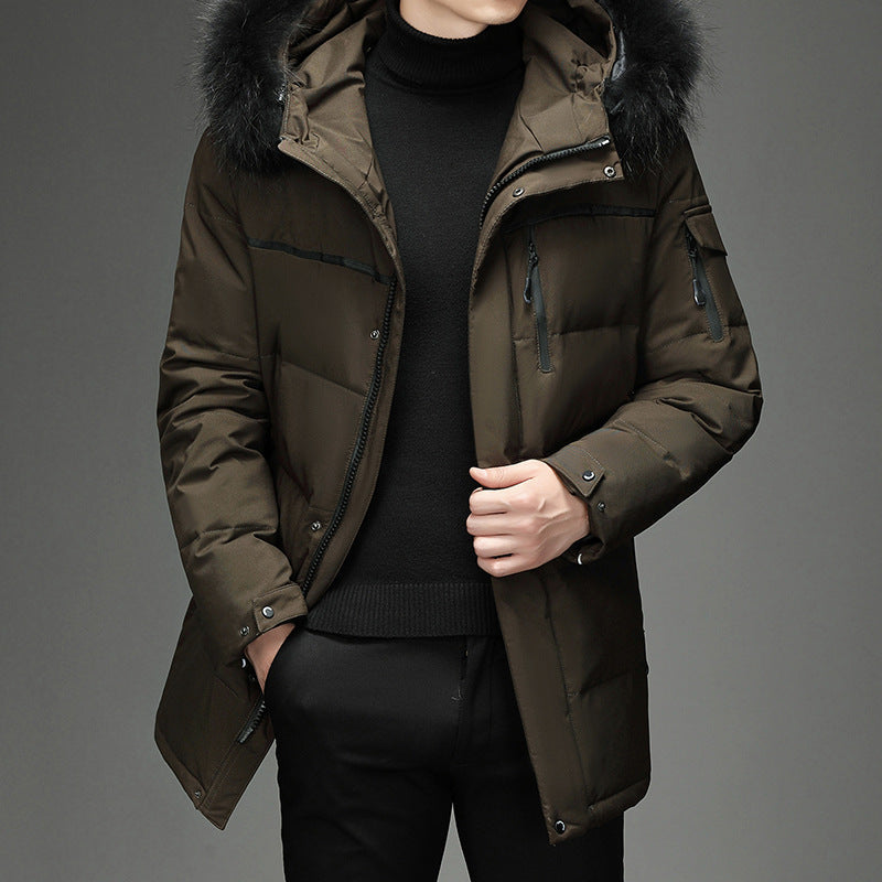 Men's Long Down Parka - Winter Coat with Hood