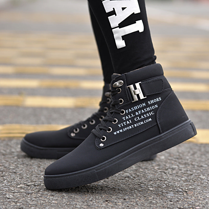 Rugged Lace-Up Casual High-Top Sneakers with Buckle Detail