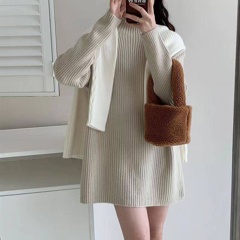 Cozy Oversized Ribbed Knit Sweater Dress