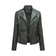 Women's PU Leather Jacket with Lace Up Sides