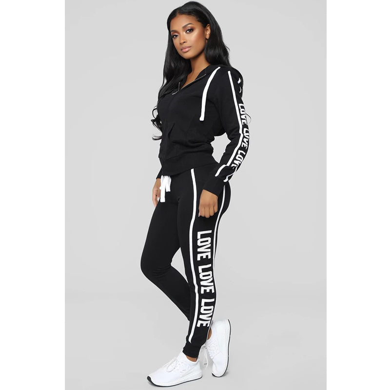 Stylish 2-Piece Athleisure Tracksuit with Graphic Text