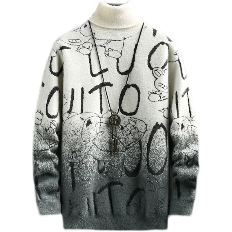 Graffiti-Inspired Oversized Turtleneck Sweater