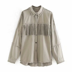 Women's Oversized Suede Fringe Denim Jacket